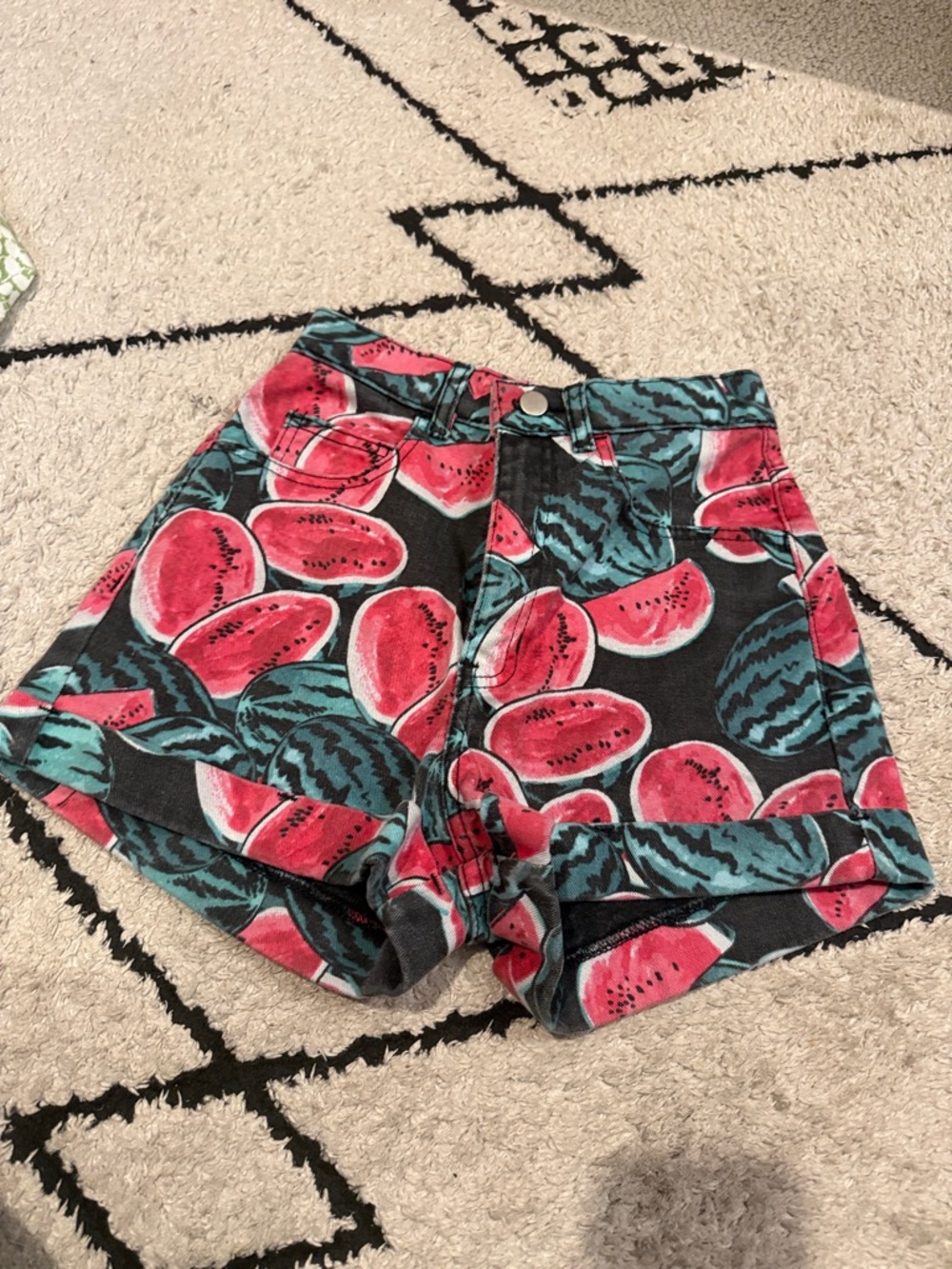 American Apparel Watermelon Print High-Waist Denim Shorts 26/27 Vintage Y2K